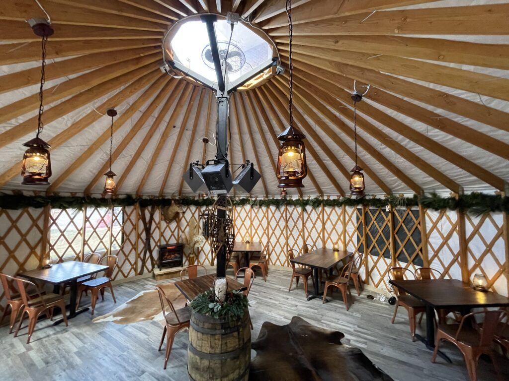 Yurt interior at Butcher's Chop House