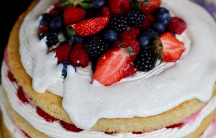 Berries and Creme Vanilla Cake